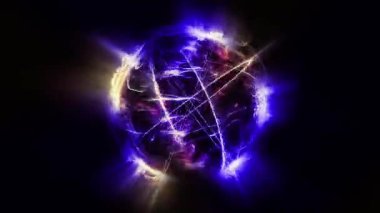 Soyut küresel enerji kaynağı. Hareketli enerji halkalarından yaratılan bir küre sanal uzayda ışık yayar.