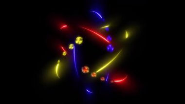 Dönen proton ve nötronları gösteren bir atomun 3 boyutlu çizimi.