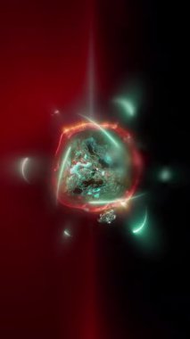 Çekirdeği proton ve nötronlarla gösteren bir atomun 3 boyutlu çizimi.