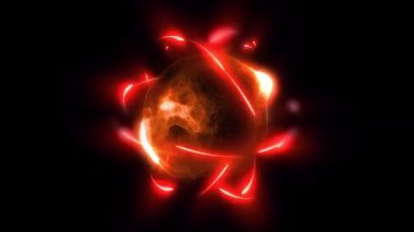 Atomun proton ve nötronların hızlanarak atomu ısıttığı ve bir patlamaya yol açtığı 3 boyutlu bir çizimi..