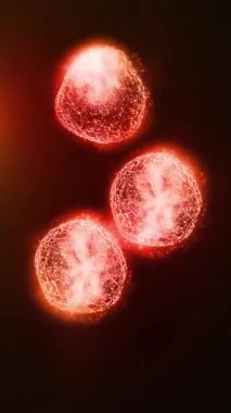 Hücre bölünmesini mikroskopla incelemek. Herhangi bir tıbbi, teknolojik ve benzer proje için hücrelerin soyut animasyonu.