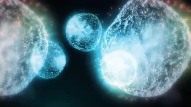 Hücre bölünmesini mikroskopla incelemek. Herhangi bir tıbbi, teknolojik ve benzer proje için hücrelerin soyut animasyonu.