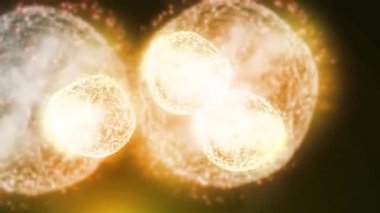 Hücre bölünmesini mikroskopla incelemek. Herhangi bir tıbbi, teknolojik ve benzer proje için hücrelerin soyut animasyonu.