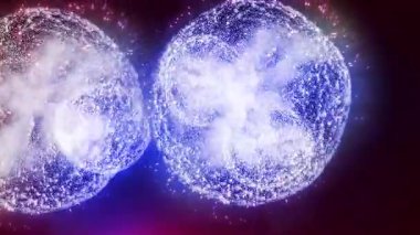 Hücre bölünmesini mikroskopla incelemek. Herhangi bir tıbbi, teknolojik ve benzer proje için hücrelerin soyut animasyonu.