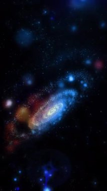 Parlak spiral şekilli üç boyutlu bir galaksi hızla pozisyon değiştiriyor. Önümüzde güzel ve beklenmedik açılarda beliriyor..