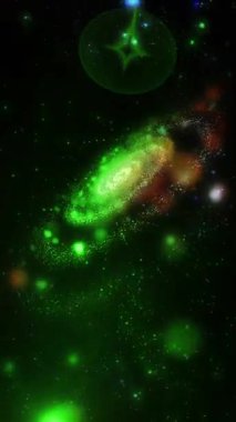 Parlak spiral şekilli üç boyutlu bir galaksi hızla pozisyon değiştiriyor. Önümüzde güzel ve beklenmedik açılarda beliriyor..