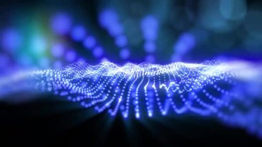 Parlak enerjinin sihirli dalgaları. Yüksek teknoloji gökkuşağı ışık parçacıkları ve bokeh enerjisi.