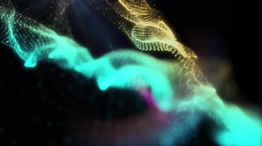 Parlak enerjinin sihirli dalgaları. Yüksek teknoloji gökkuşağı ışık parçacıkları ve bokeh enerjisi.