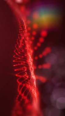 Parlak enerjinin sihirli dalgaları. Yüksek teknoloji gökkuşağı ışık parçacıkları ve bokeh enerjisi.