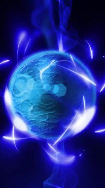 Neon enerji alanıyla çevrili bir gezegen şeklinde bir küre..