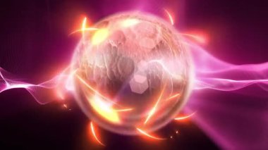 Neon enerji alanıyla çevrili bir gezegen şeklinde bir küre..