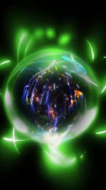 Neon enerji alanıyla çevrili bir gezegen şeklinde bir küre..