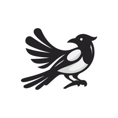 magpie bird black and white vector logo