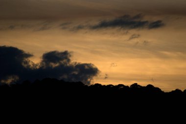 Gün batımında gökyüzünde uçan bir uçak.