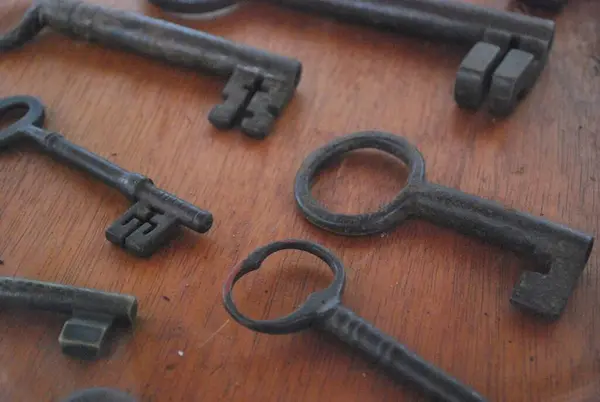 vintage keys on a wooden background