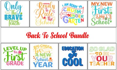 Okula dönüyorum. El yazısı olan vektör etiketleri kümesi.