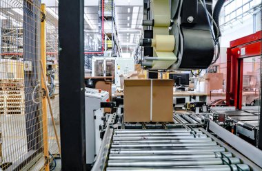 logistic warehouse. packing line in a logistics warehouse. conve