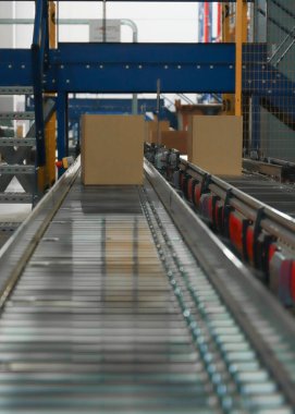 logistic warehouse. packing line in a logistics warehouse. conve