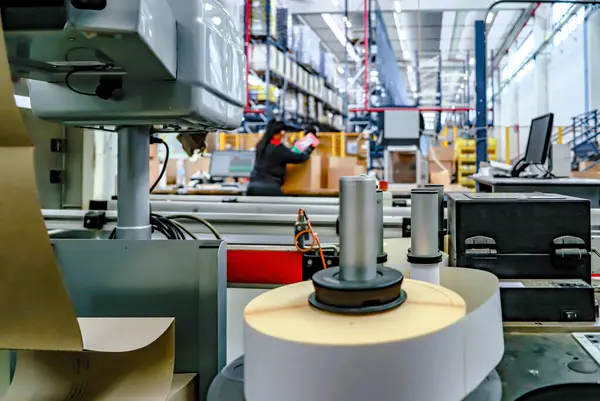 logistic warehouse. packing line in a logistics warehouse. conve