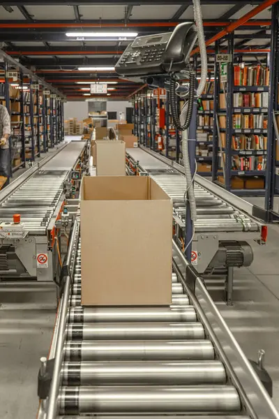 logistic warehouse. packing line in a logistics warehouse. conve