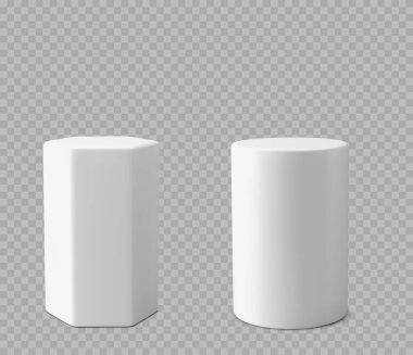 White plinth platformu. Ürün sunumu için 3d yuvarlak boş stand temeli. 