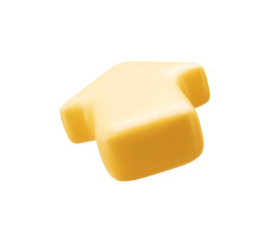 Beyaz arka planda izole edilmiş canlı sarı bir ok. 3 boyutlu simge, imza ve sembol. Yan görüş. Vektör İllüstrasyonu