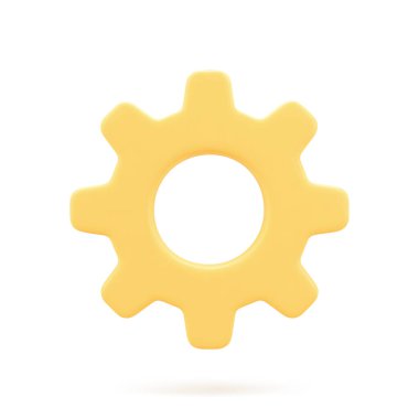 Sarı dişli yazılım geliştirme çalışma akışı rotasyon mekanizması donanım gerçekçi 3d ikon vektör illüstrasyonu. Endüstriyel optimizasyon iletim mühendisliği onarımı