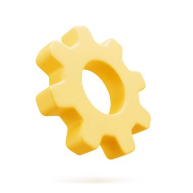 Sarı dişli yazılım geliştirme çalışma akışı rotasyon mekanizması donanım gerçekçi 3d ikon vektör illüstrasyonu. Endüstriyel optimizasyon iletim mühendisliği onarımı