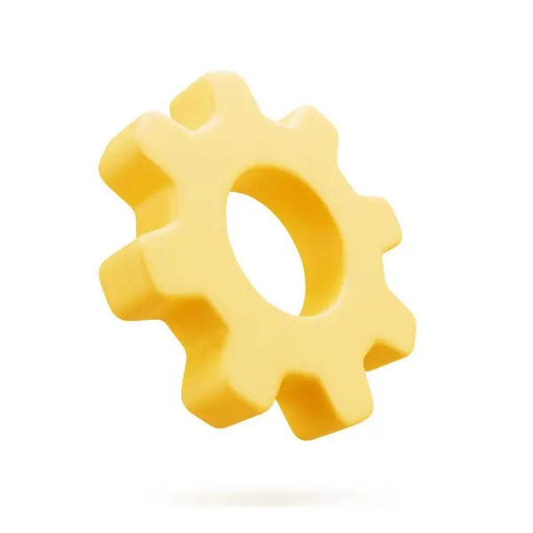 Sarı dişli yazılım geliştirme çalışma akışı rotasyon mekanizması donanım gerçekçi 3d ikon vektör illüstrasyonu. Endüstriyel optimizasyon iletim mühendisliği onarımı