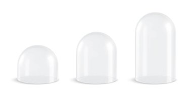 Cam kubbe, izole edilmiş parlak çan küresi ya da şeffaf kapak, gerçekçi vektör 3D. Cam kubbe ya da boş koruma görüntüsü