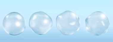 Mavi arka planda kollajen serumu kabarcıkları. Kozmetik özü. Cilt kozmetik çözeltisi kavramı. 