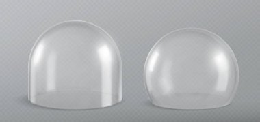 Cam kubbe, izole edilmiş parlak çan küresi ya da şeffaf kapak, gerçekçi vektör 3D. Cam kubbe ya da boş koruma görüntüsü