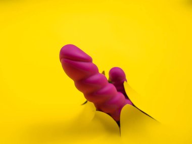 Sarı kağıda sarılı Magenta renkli seks oyuncağı