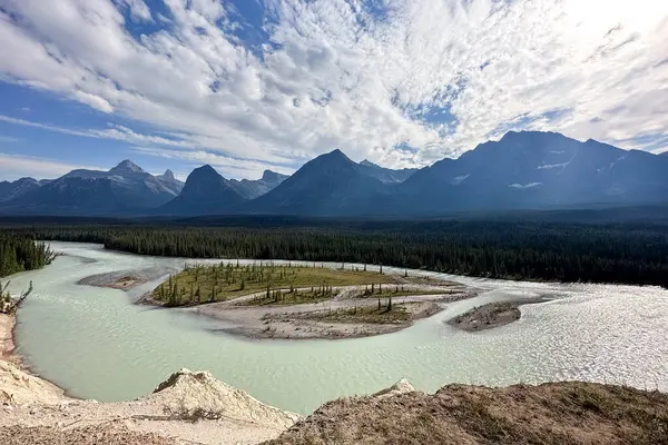 Jasper Ulusal Parkı 'ndaki Athabasca Nehri. Alberta, Kanada. 
