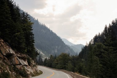 Yazın Kanada Kayalıkları 'nda bir yol. British Columbia, Kanada.