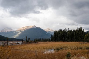 Sonbaharda Kanada dağlarında dağlar. Alberta, Kanada.