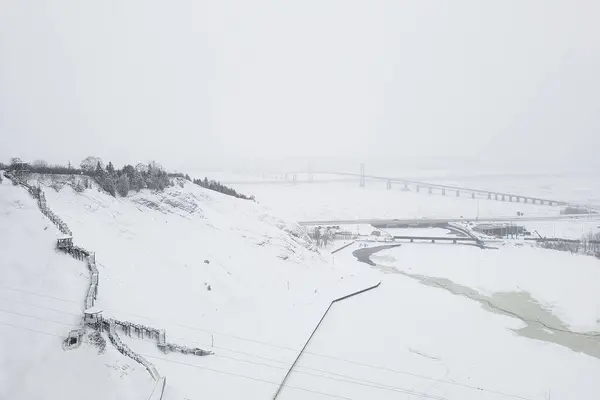 Quebec, Kanada 'da güzel bir kış manzarası.