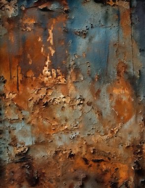 Turuncu desenli Rusty Metal Yüzey ve Soyut Güzellik Gösteren Mavi Tonlar