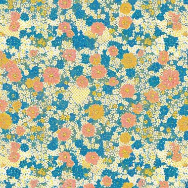  Retro floral pattern in small decorative flowers. Small blue, yellow pink flowers. White background. Ditsy print. Floral seamless background ditsy pattern in small cute wild flowers. clipart