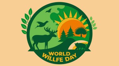 World Animal Day and world wildlife with a green globe , clipart