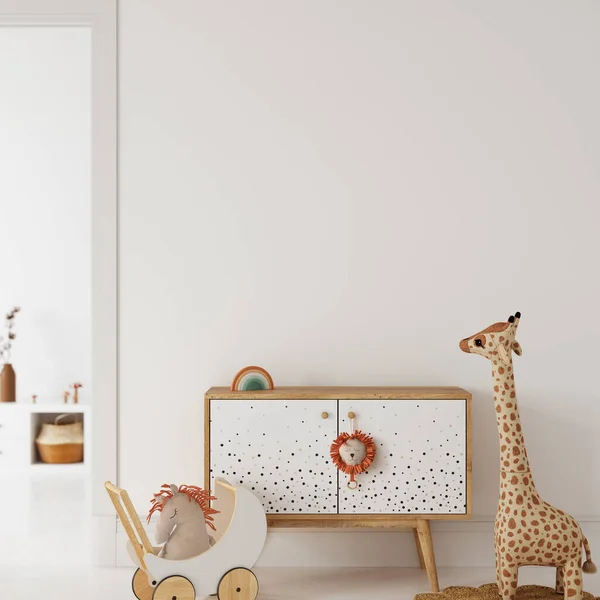 Wall Mockup Children Room Interior Nursery Interior Boho Scandinavian Eco —  Fotos de Stock