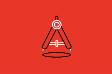 Kırmızı arkaplanda pusula simgesi. Tasarımınız için geometrik sembol