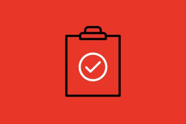 Kırmızı arkaplanda işaretli pano simgesi. Vektör illüstrasyonu.