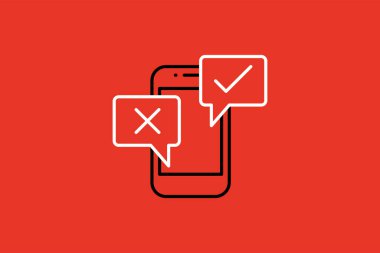 İşaretli akıllı telefon simgesi. Kırmızı arkaplanda vektör illüstrasyonu.