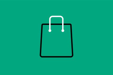 Alışveriş poşeti ikonu düz stil. Vektör illüstrasyonu yeşil arkaplanda izole edildi.