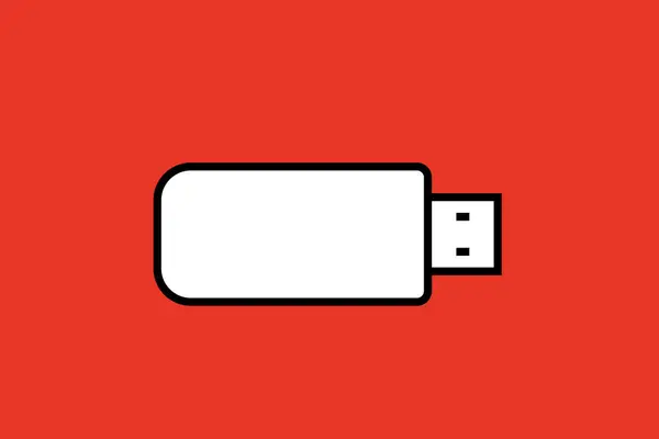 Usb flash drive icon in flat style on red background. Vector illustration.
