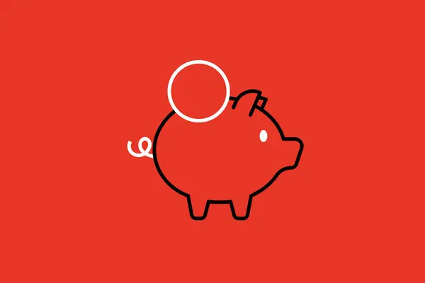 Piggy bank vector illustration on red background. Piggy bank icon.
