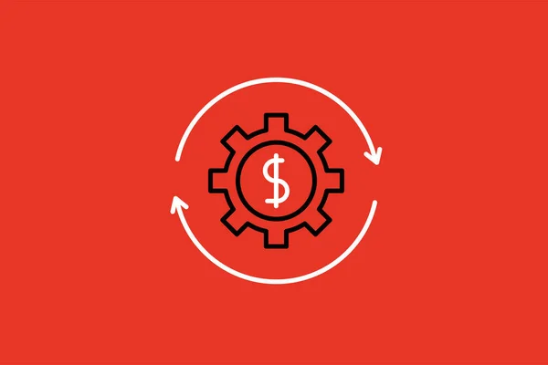 Cogwheel with dollar sign inside, vector line icon for web design