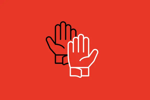 Hand icon, vector illustration. Flat design style with red background.