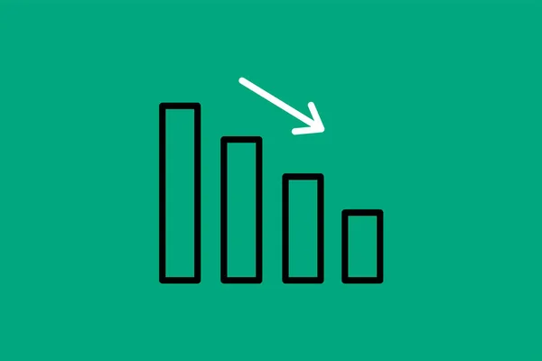 Growing bar graph icon in flat style. Chart vector illustration on green background.